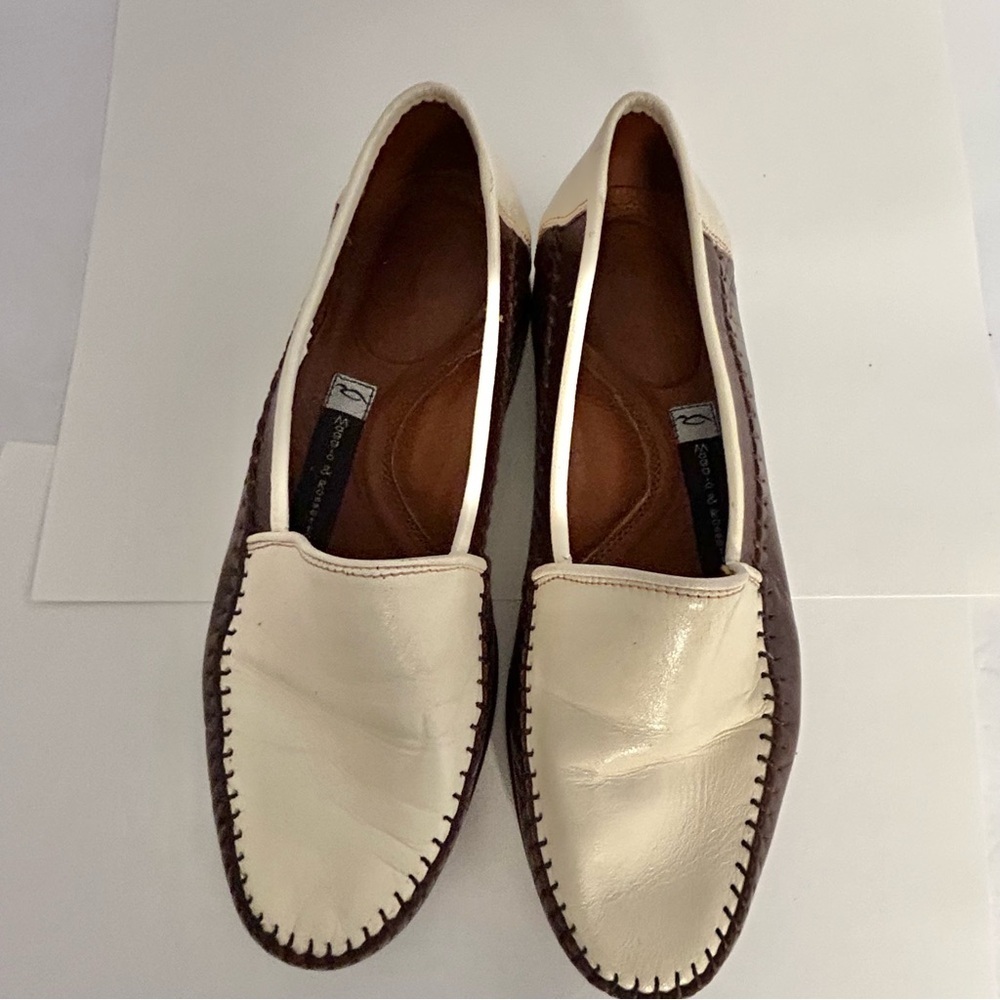 Vtg Maggio & Rossetto Mens Size 6.5 Loafers Brown Ivory Whipped Stitching Detail - Picture 5 of 11